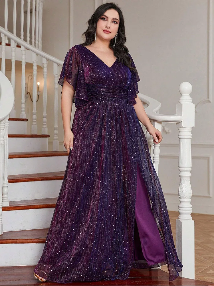 Vestido de bolinhas de várias camadas até o chão para mulheres, plus size, roxo, plus size, espumante, colorido, vestido de noite luxuoso