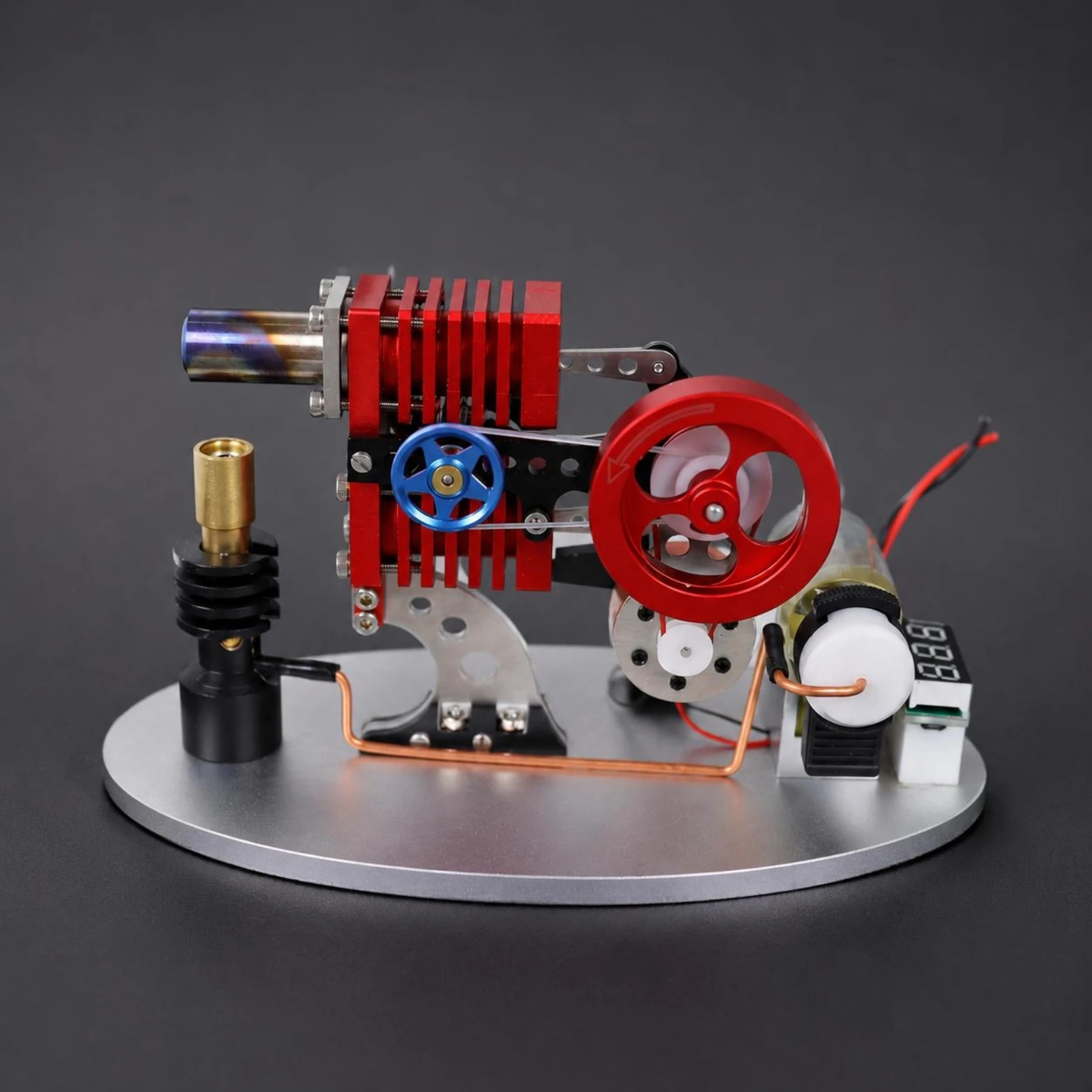 Stirling Engine Model Butane Powered LED Stirling Engine Electricity Generator Model Aluminum Alloy Mechanical Science Toy
