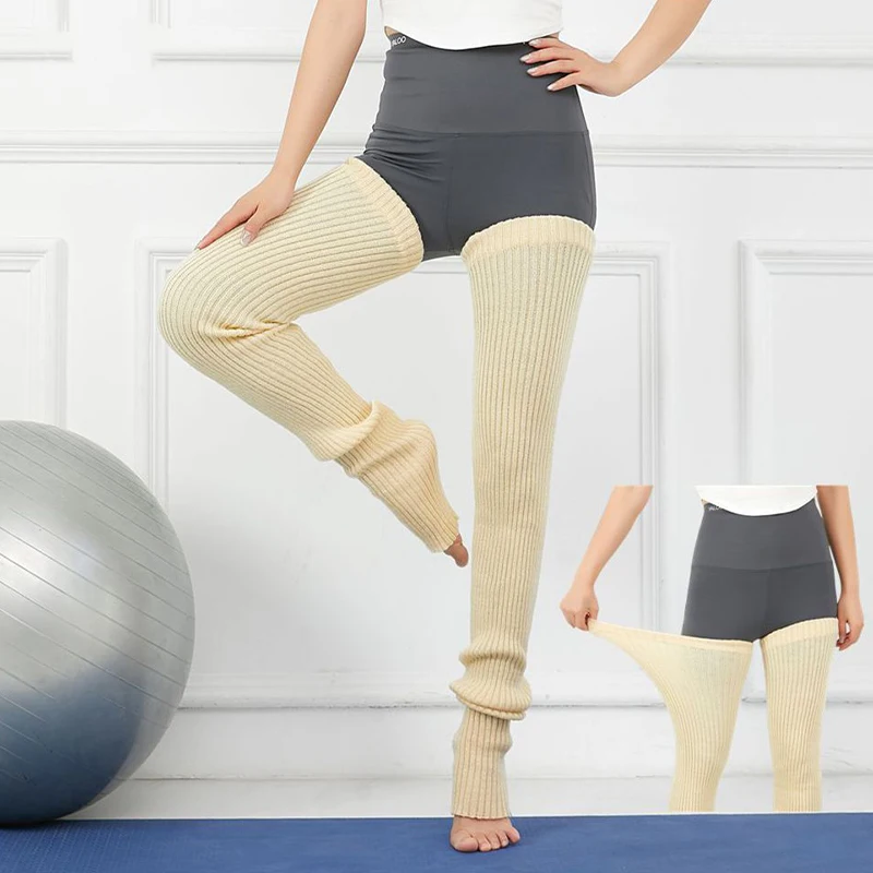 Women Dance Wool Knitted Socks Larger Ultra Elastic Winter Warm Yoga Fitness Ballet Dancing Sock Leg Warmers Over Knee Stockings