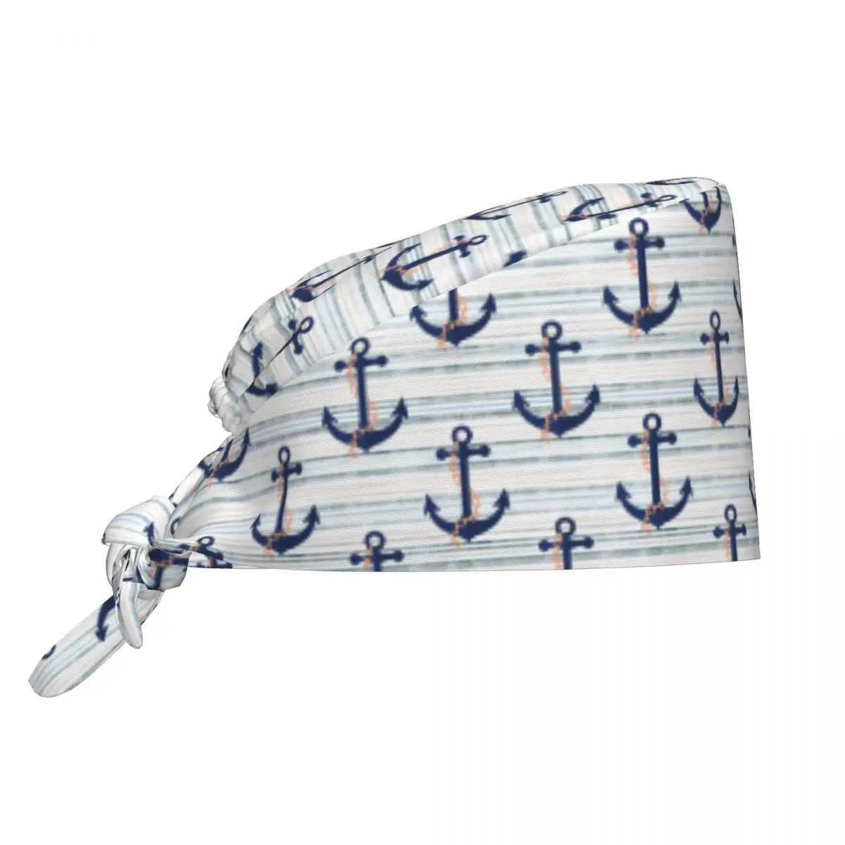 Red Blue Nautical Pattern Scrub Cap Vintage Nurse Care Surgical Cap Unisex Pet Grooming Agency Vet Medical Work Hats Cap