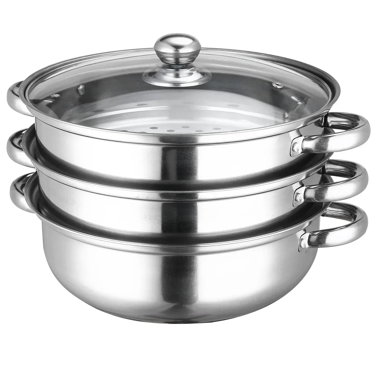 

Stainless Steel 3 Tier Cooking Steamer Fish Rice Vegetable Induction Steaming Pot Cookware Utensil 27.5 Cm With Cover