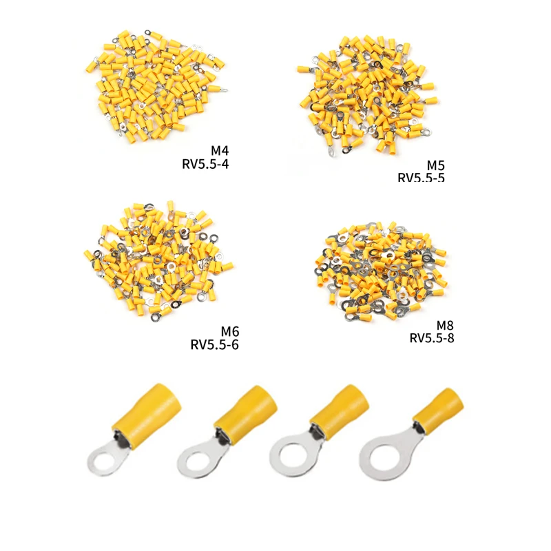 10/50/100Pcs Yellow RV5.5 M4-M8 Ring Crimp Terminal Insulated Electric Cable Wire Connector 12-10AWG