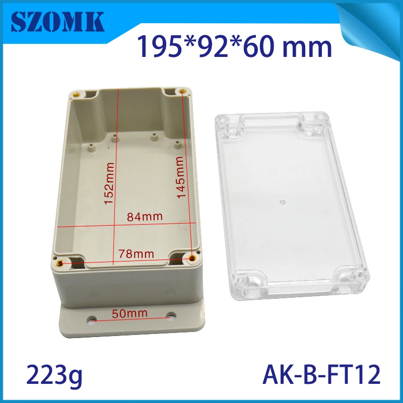 195*90*60mm Abs Pcb Enclosure Custom Grey Network Plastic Control Box Wall Mount Clear Lid Junction Box Ip65