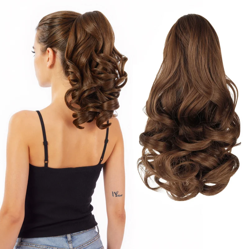 

European and American style claw clip wig, synthetic , short high ponytail, pear-shaped curly hair