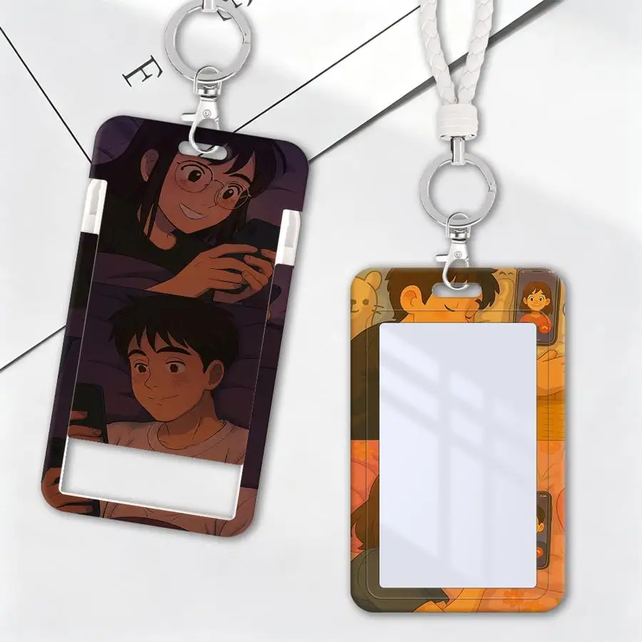 Couple Fashion Cute Cover Case 1Pc Card Holder Retractable Credit Card Holders Holders Child Bus with lanyard Bank ID Badge