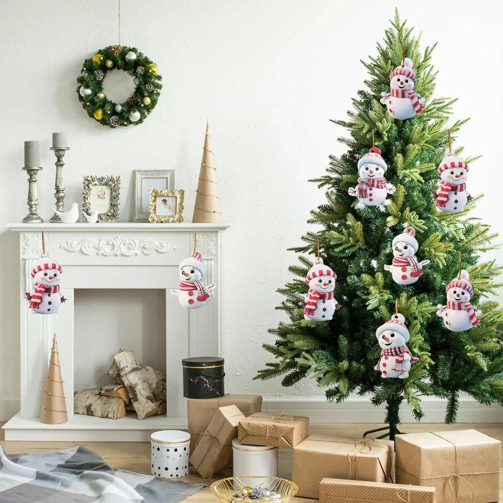 10/1pcs Christmas Snowman Pendants Acrylic Flat Xmas Tree Car Decoration Merry Christmas Atmosphere Hanging Ornaments Kids Gifts