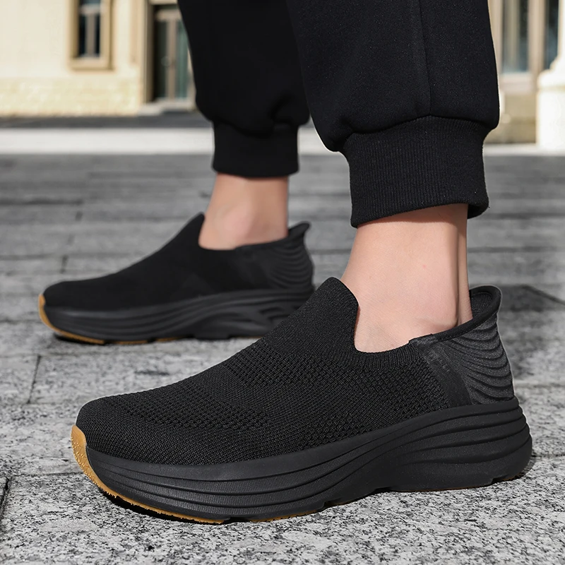 Men's Fashionable Solid Color Sports Shoes Fly Woven Mesh Casual Sports Shoes Low Cut Sleeve Mouth Thick Soled Walking Shoes