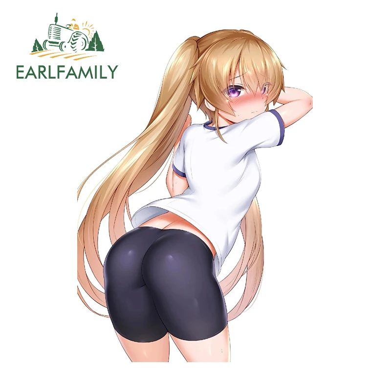 EARLFAMILY 13cm x 9.2cm Lovely Big Ass Girl Car Sticker Shy Cartoon Funny Waterproof Hentai Decal for JDM Motorcycle Surfboard
