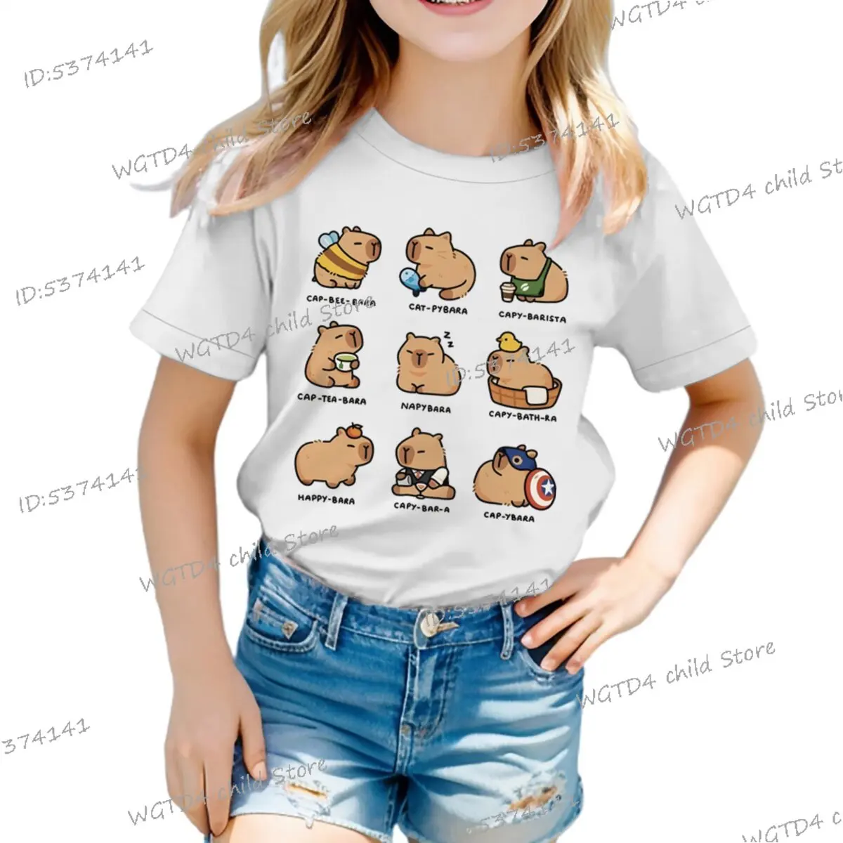 Funny Capybara Cartoon Print T Shirt for Girls Boys Kawaii Animal Comic Design Children's Clothing Short Sleeve Capybara T-shirt