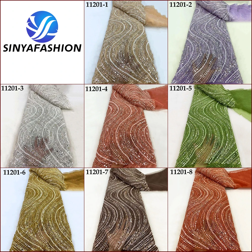 Sinya Luxury Heavy Diamond Beaded African Lace Fabric Sequins Nigerian French Mesh Lace High Quality For Wedding Evening Dress