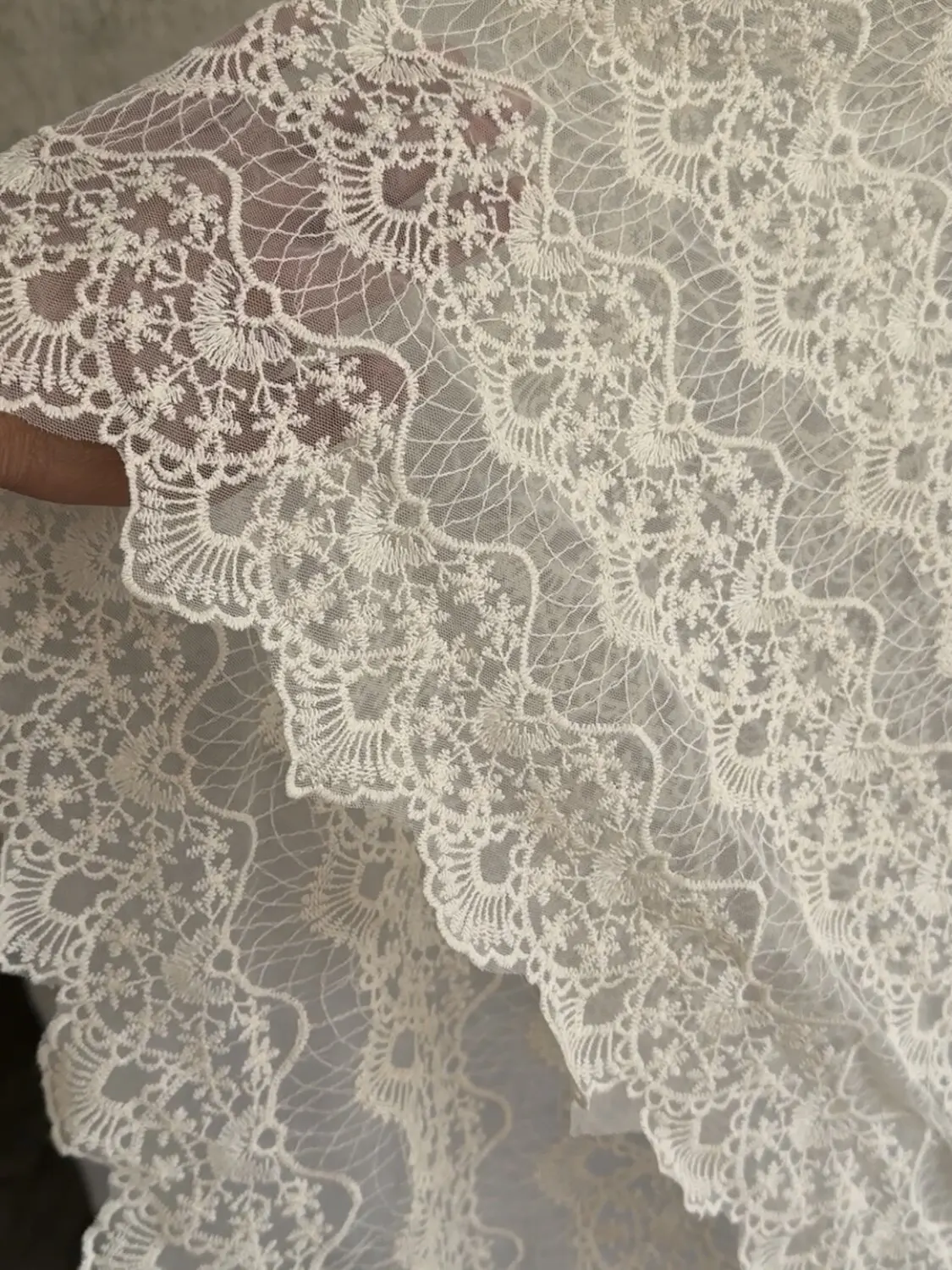 

New off-white embroidered striped lace mesh fabric for wedding dresses, women's clothing, curtains, DIY sewing accessories