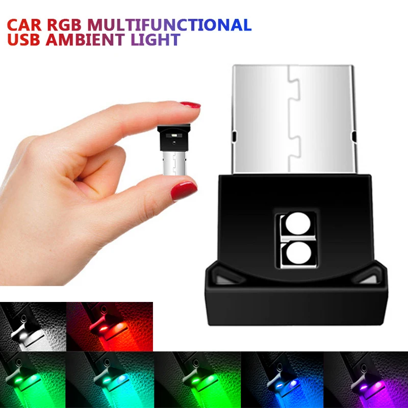 1x carro usb led botão de controle 7 cores atmosfera lâmpada decorativa portátil auto interior casa portátil luz ambiente