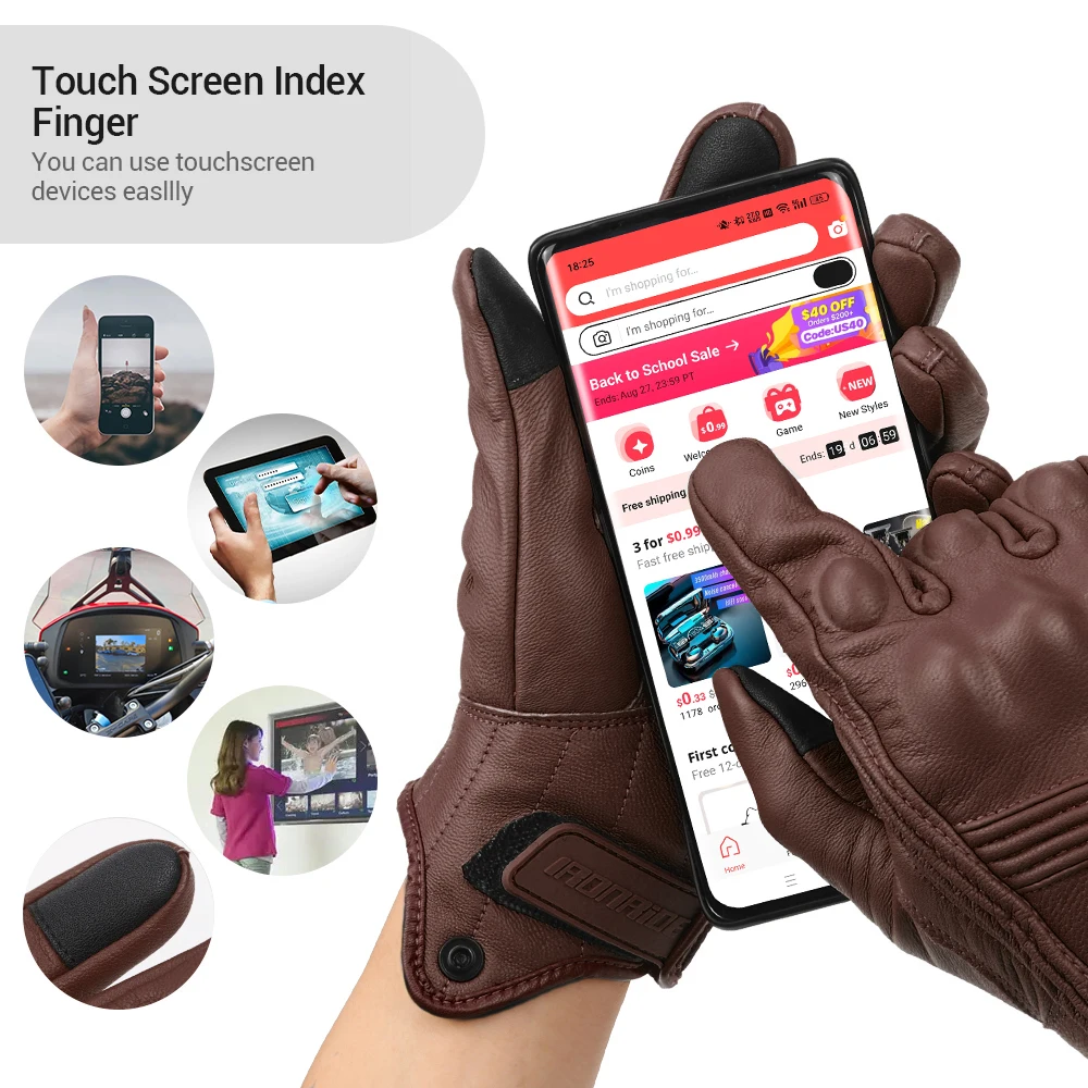 Retro Leather Motorcycle Gloves Men Full Finger Motorbiker Gloves Non-slip Protective Guantes Moto Motocross Cycling Glove M-2XL - Image 5