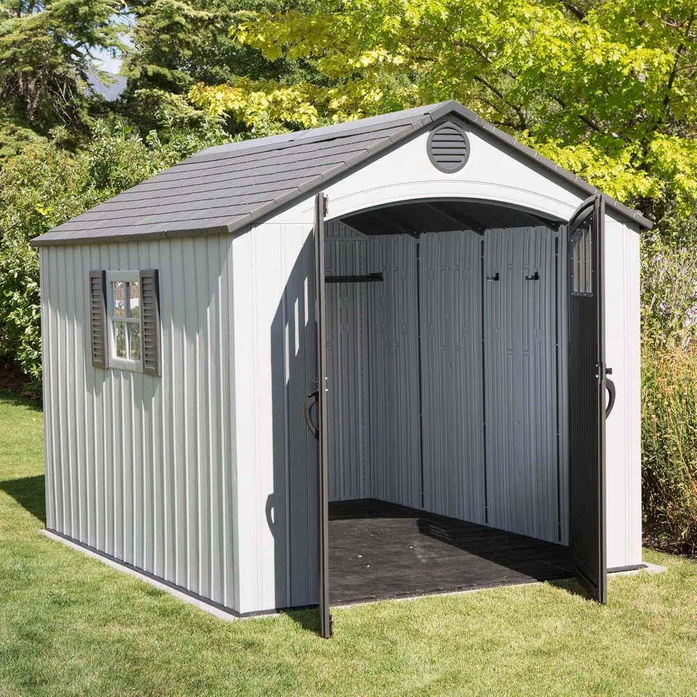 

8 x 10 Ft Outdoor Storage Shed, Dual-Wall HDPE Construction, Steel-Reinforced, Skylight and Window, Lockable Doors