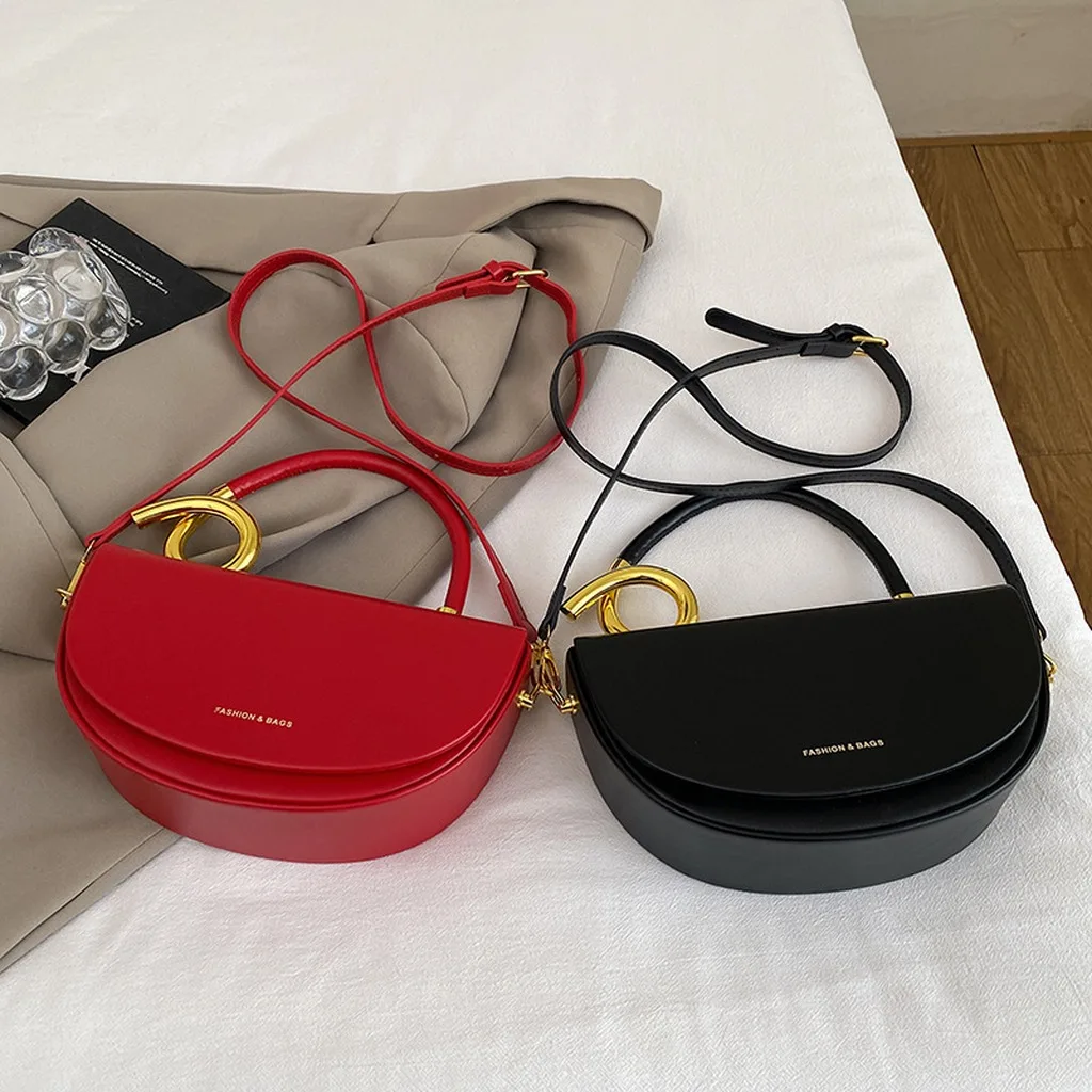 Women'S Handbag Delicate Textured Saddle Handbag Pu Leather Handbag Gold Plated Crossbody Bag For Commuting Styling Outings