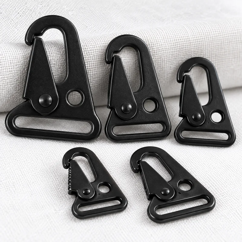 5/10/30Pcs Black Trigger Snap Hooks 15/20/25/32/38mm Bag Strap Buckles with Flat Slots for Webbing Connectors Sewing Accessories