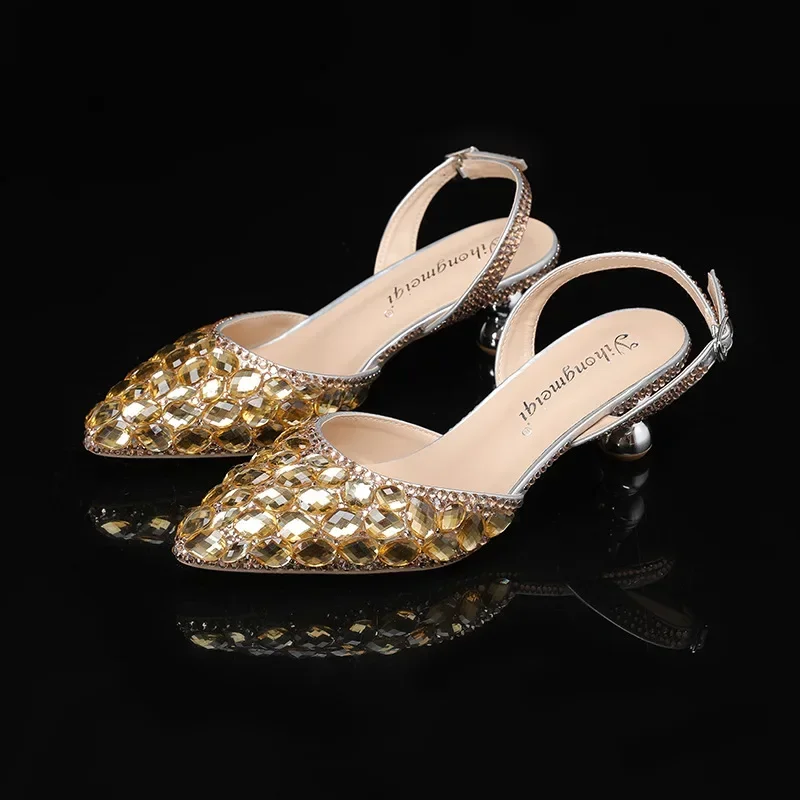 

204 New Champagne Color Diamond Electroplated Shaped Heel Women's Banquet Wedding Shoes