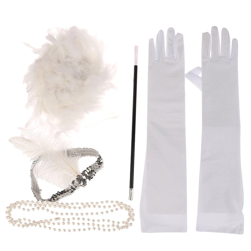 1920's Cosplay Flapper Halloween Charleston Costume 1920s Gatsby Accessories Pink Nude Headpiece Great Gatsby Feather Headband