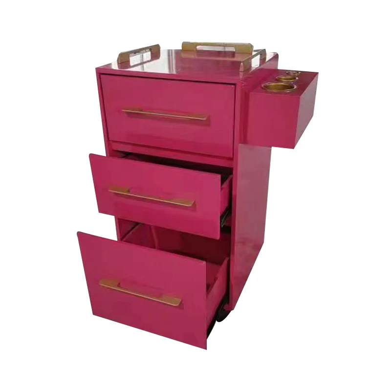 2023 Latest High Quality Heavy Duty High Gloss Pink Barber Cabinet Salon Trolley Storage Cabinet 10 Years Warranty