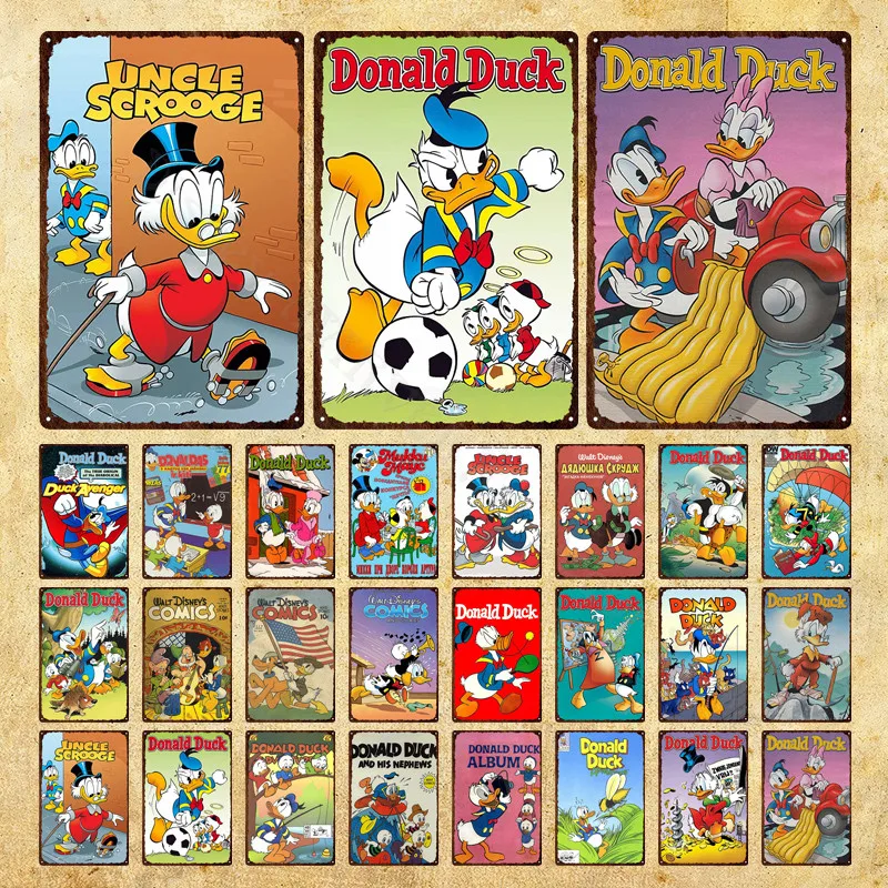 Disney Metal Signs Donald Duck Uncle Scrooge Classic Animation Metal Poster Decorative Tin Painting Vintage Retro Kid Room Decor