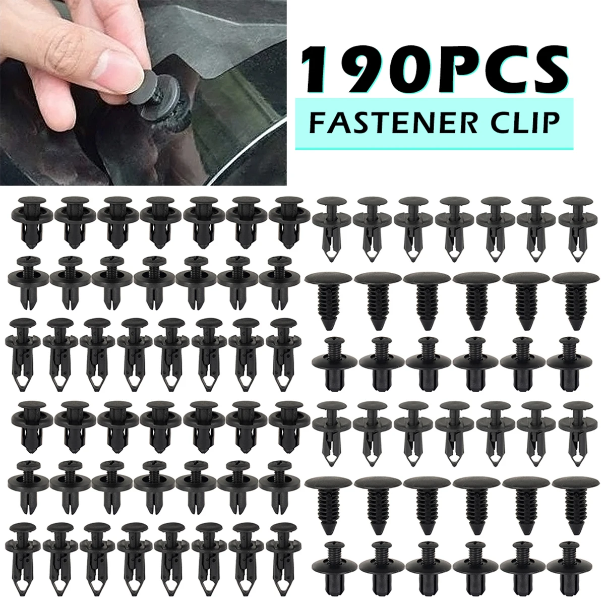 190PCS Automotive Fastener Clips 6 Sizes Plastic Fastener Kit Car Decorative Panel Clip Hybrid Body Bumper Rivet Set