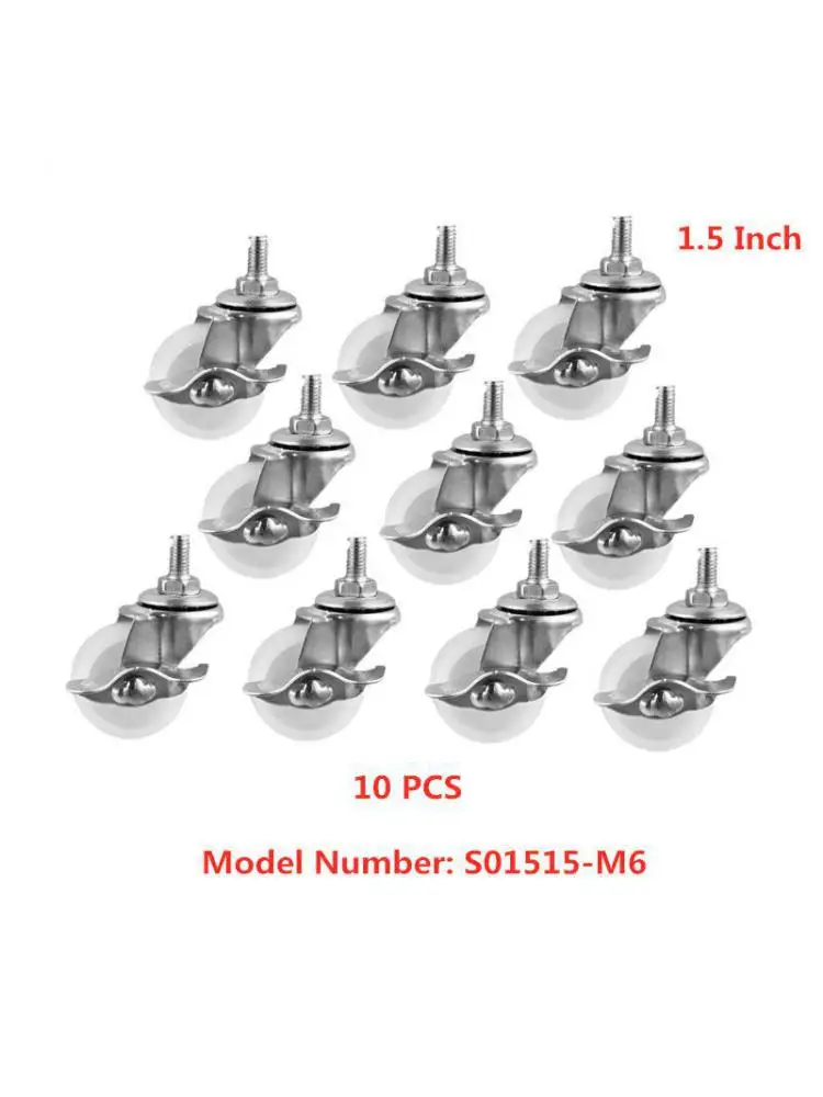 

10 Pcs/Lot Casters Spot 1.5 Inch White Pp Screw Brake Wheel M6 Diameter 40mm Small For Shelf