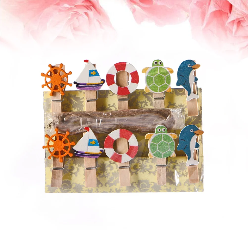 

10pcs Mini Natural Wooden Clothespins 2M Twine Ring For Photo Display Decoration Craft Party Favors Hanging Cards Artwork Wood