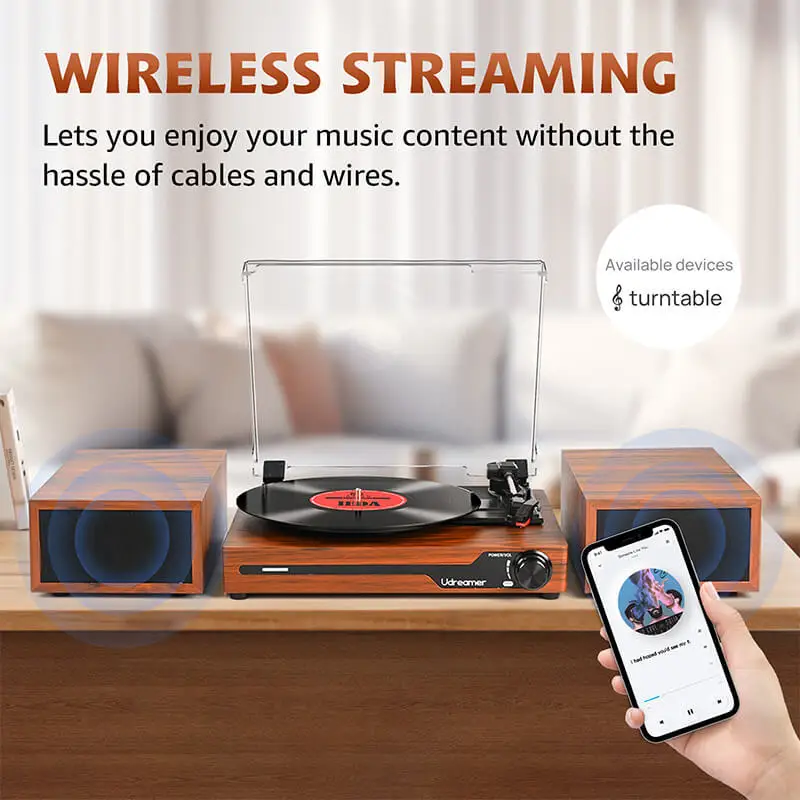 Classic 3-Speed Mini Vinyl Record Player, Desktop Split Bluetooth USB Belt-Driven Gramophone Speaker