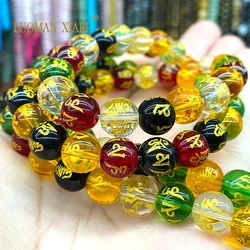 6-14MM Six Word Mantra Buddha Colorful Glass Loose Round Spacer Stone Beads for Jewelry Making Diy Earrings Bracelet Accessories