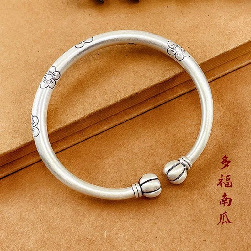 

999 Sterling Silver Women's Bracelet, Chinoiserie Vintage Plum Blossom Opening Fashion Jewelry Gift Wholesale