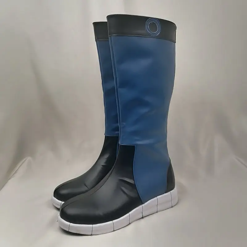 Anime Akudama Drive Hacker Cosplay Shoes Deep Blue Medium-Long PU Leather Boots For Halloween Carnival