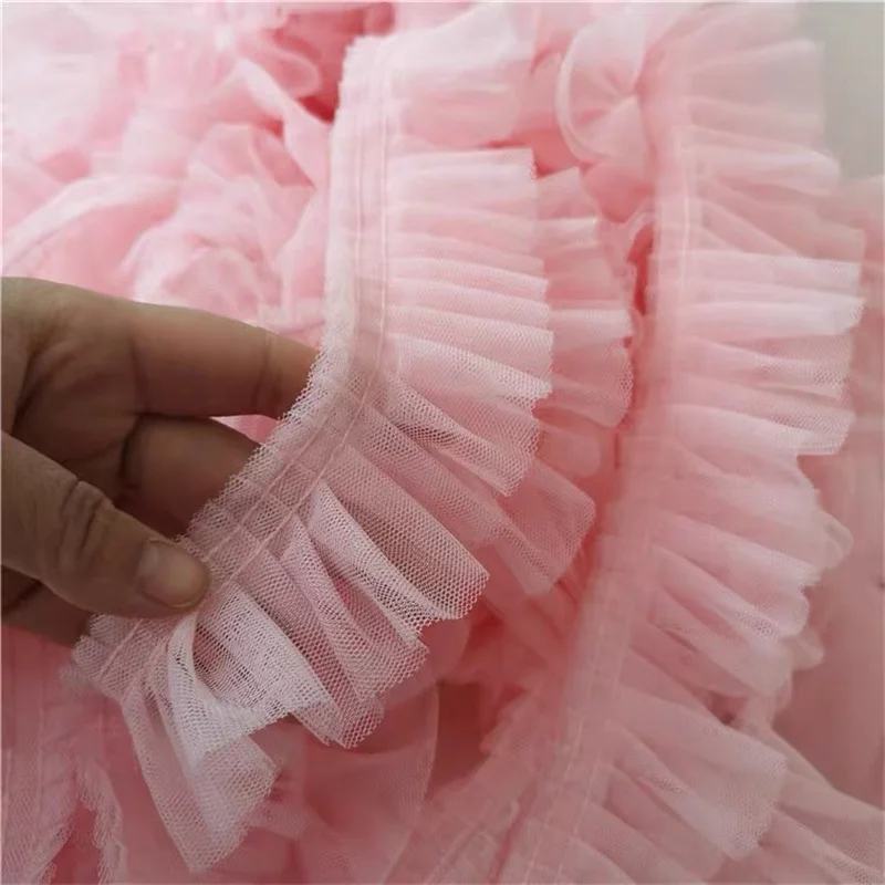 5CM Wide Double Layers 3D Pleated Mesh Lace Fabric Ruffle Trim Embroidered Collar Ribbon Sewing Clothing Skirt Splicing Material