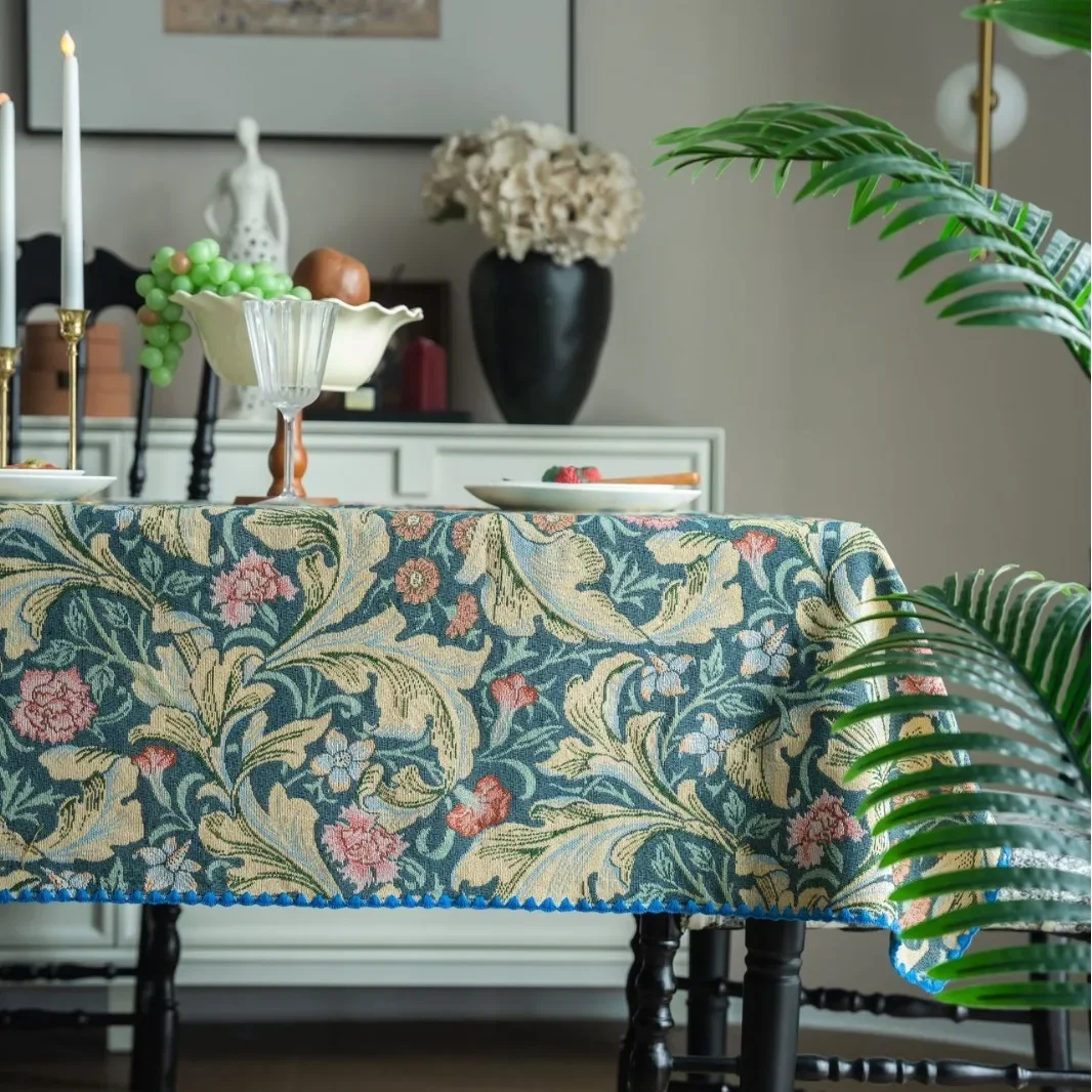 French Retro Colored Flower Table Cloth Tablecloth Rustic Washable Jacquard Rectangular Table Cover For Home Tabletop Decor