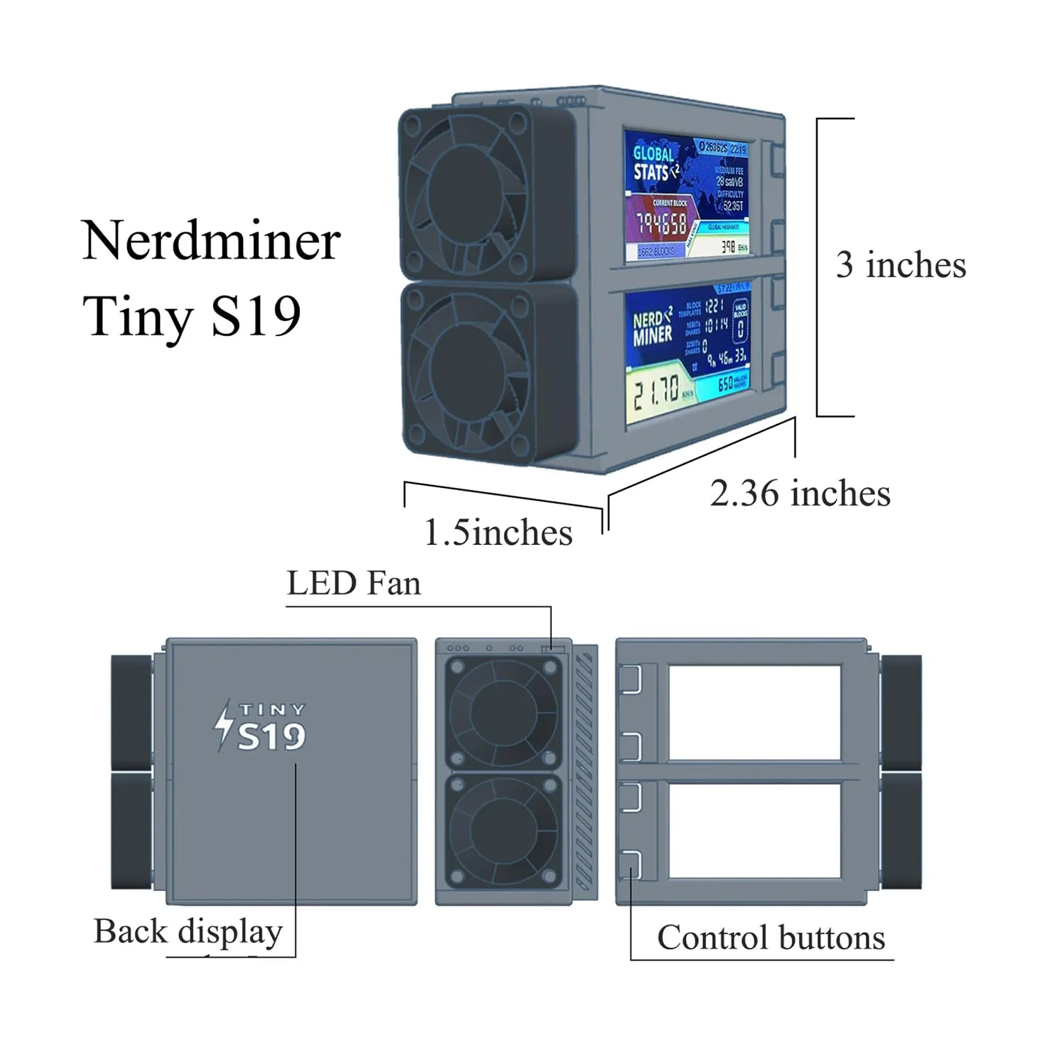 Nerdminer V2 Pro Max BTC Solo Miner 79H/S X2 Dual Screen Bitcoin Crypto Miner 158KH/S With RGB Fan BTC Solo Miner For Lottery