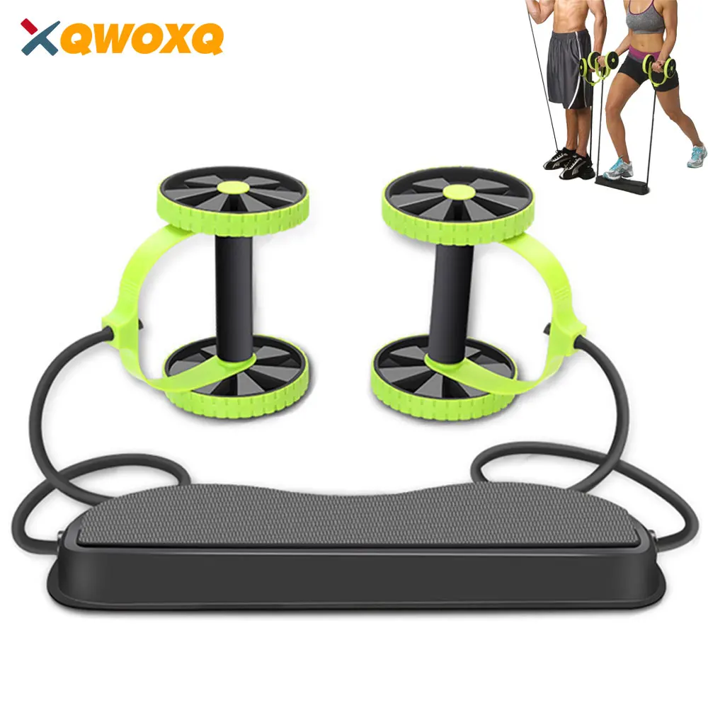 

Abdominal Multifunctional Exercise Equipment Ab Wheel Double Roller with Resistance Bands Knee Mat Waist Slimming Train Home Gym