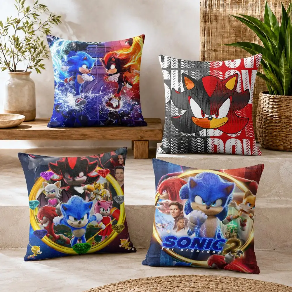 S-Sonic Anime Cool Cushion Cover Natural Linen Organic Fabric Double-Sided Printing Breathable For Decor