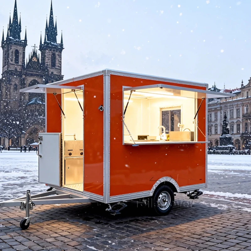 Camión de comida moderno para exteriores, postre, panqueques, perritos calientes, hamburguesa, Doner, Kebab, pollo frito, furgoneta de remolque de comida rosa a la venta