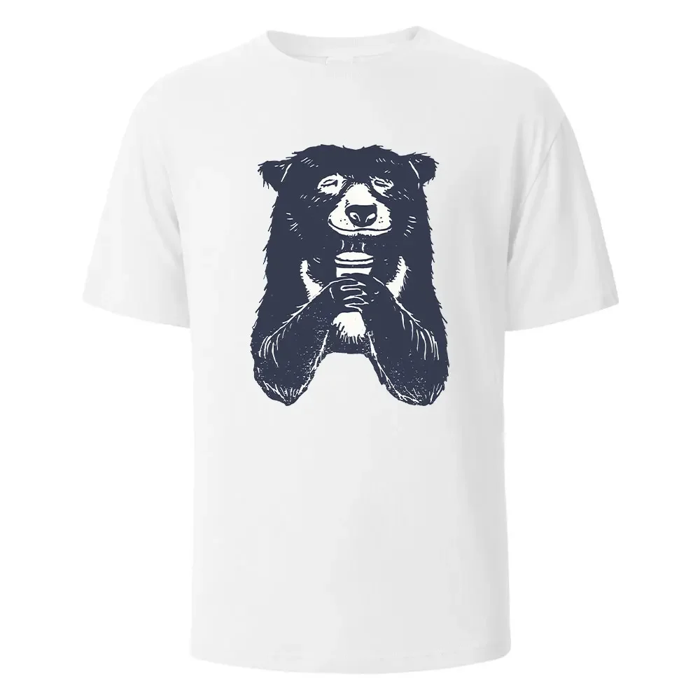 

Drinking Bear Print T-Shirt Summer Tees For Men Women 100% Cotton O-neck Oversize Casual Short sleeved Streetwear Basic Top