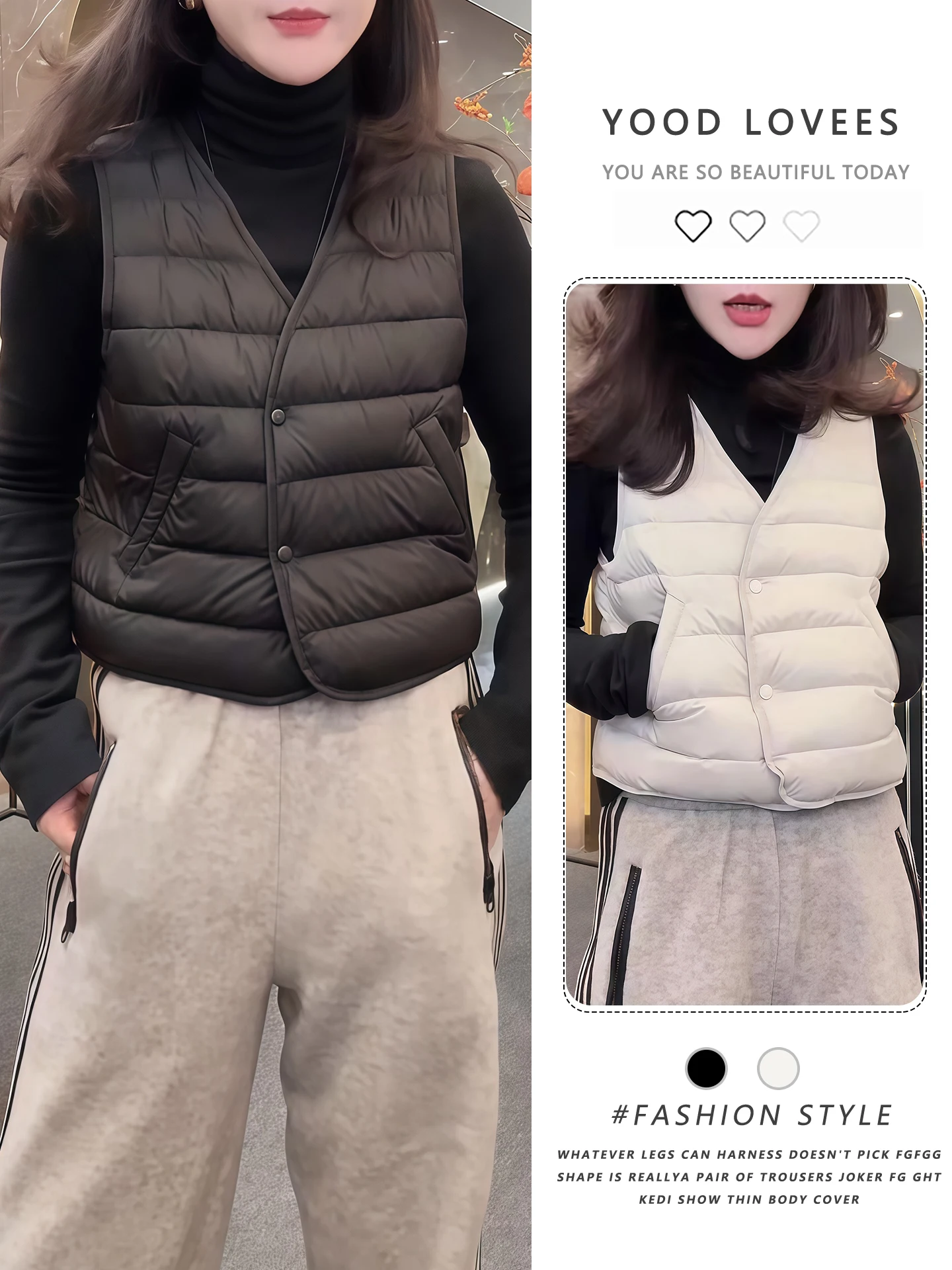 Slimming Fleece-Lined V-Neck Lightweight Vest Women's Short Style Versatile Outerwear Trendy Commute Style Single Button Closure
