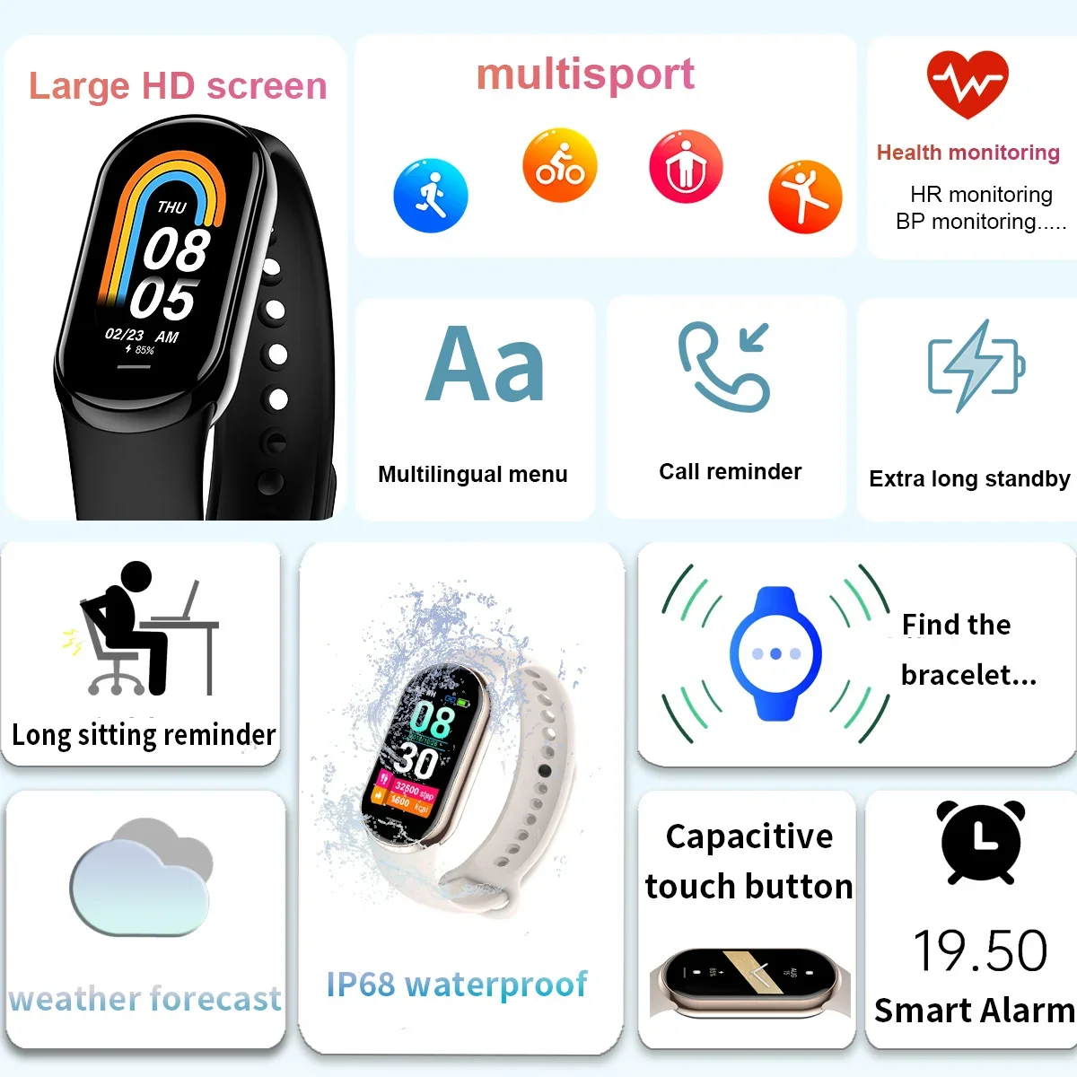 Fitness Smart Bracelet Bluetooth Call Musi Heart Rate Monitoring Smartwatch For Men Women Multi-sports Modes Support Android IOS