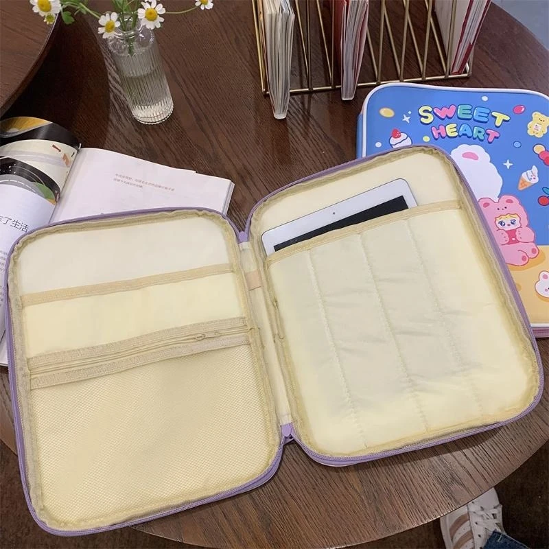 G5AE Korean Cartoon Laptop Faux Leather Sleeve Carrying for Case Tablet Cover Zipper Bag 9.7-11 Inch Notebook