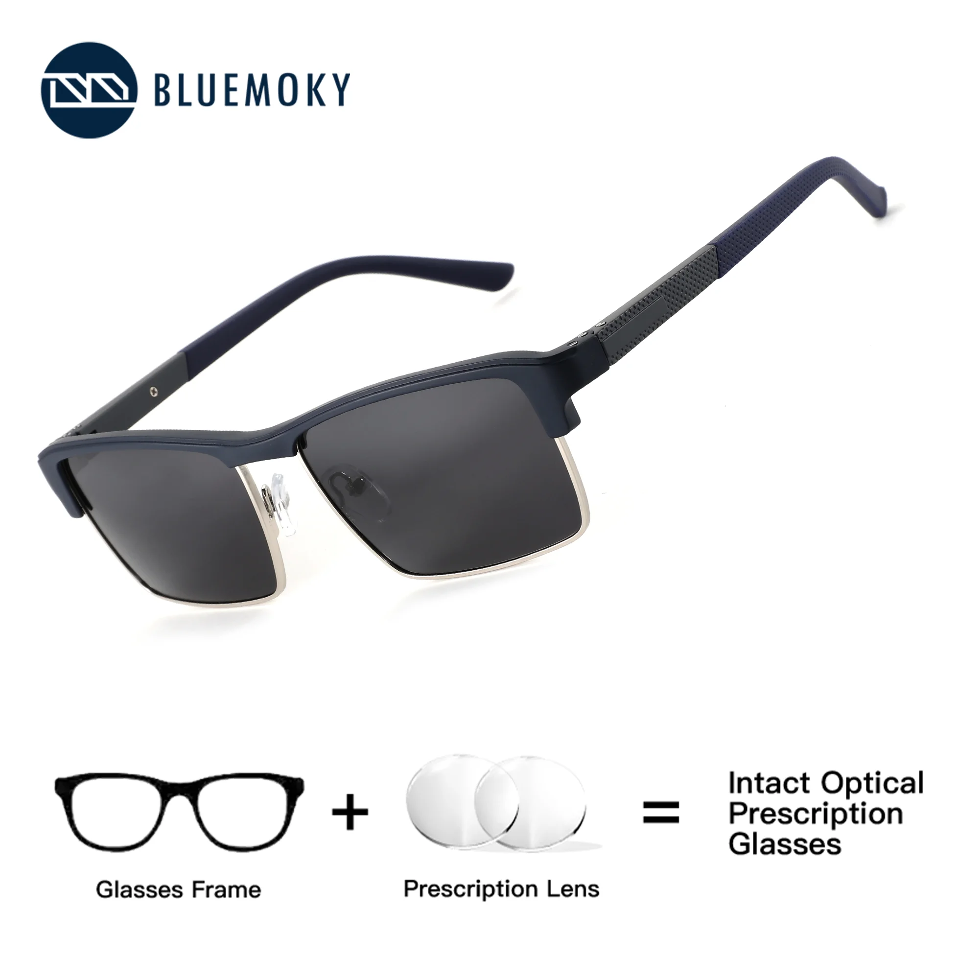 

BLUEMOKY Men Square Cycling Prescription Sunglasses TR90 Flexible Polarized UV400 Protection, Myopia with Vision Correction