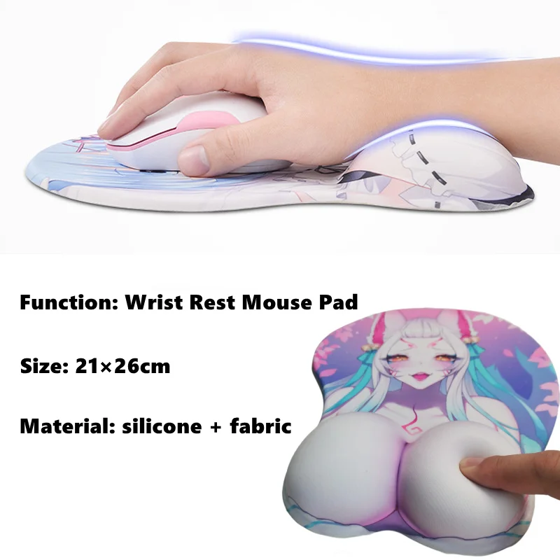 Bonito Anime Gaming Mousepad com Descanso De Pulso De Silicone Macio para PC Gamer, 3D Ass Mouse Pad, Loli Amamiya Kokoro