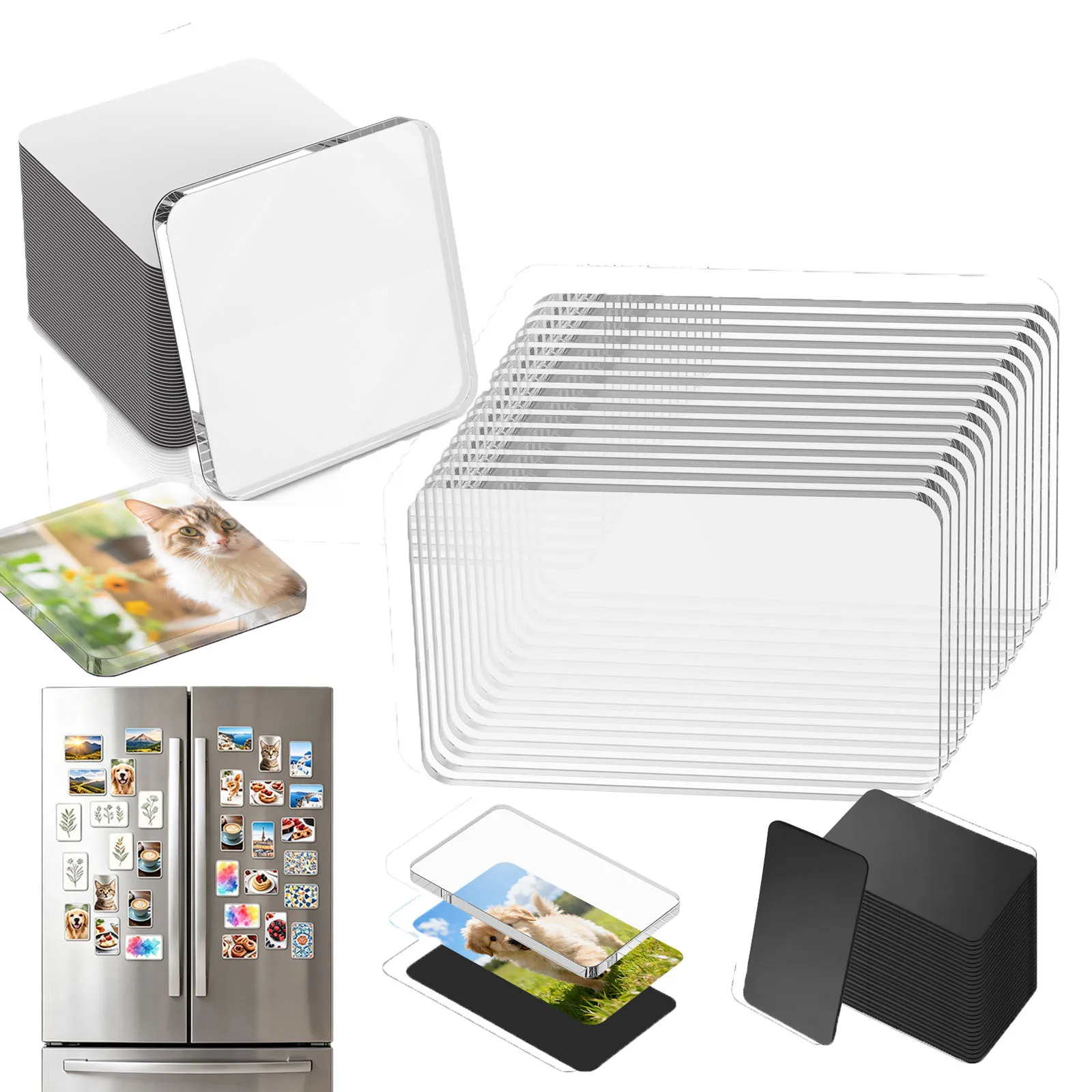 40/20Pcs DIY Acrylic Fridge Magnet Kit 5cm Hand Photo Fridge Magnets Adhesive Magnetic Sheets for Refrigerator Decor Souvenir