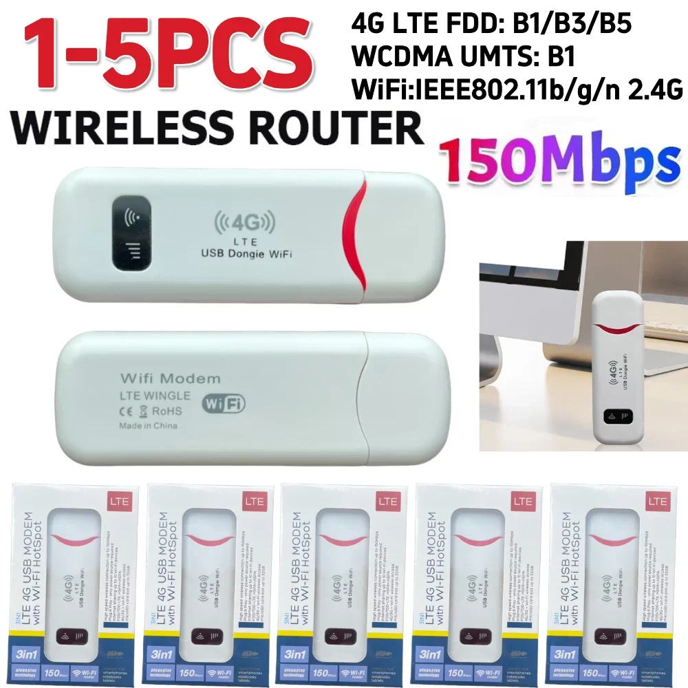 

1-5PCS 4G LTE WiFi Router 150Mbps Portable WiFi USB Pocket Hotspot SIM Card Slot Mobile WiFi Router Network Adapter