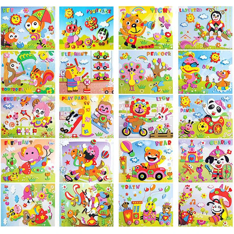 10/5Pcs 3D EVA Foam Sticker Puzzle Game DIY Cartoon Animal Learning Education Toys For Children Kids Multi-patterns Styles GYH