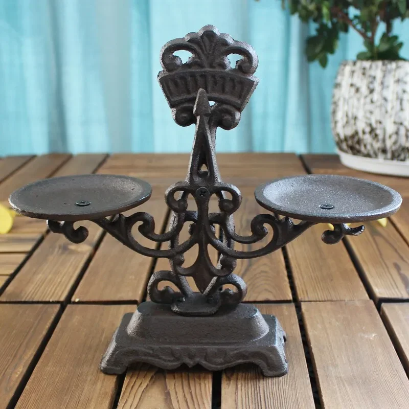 American country style creative vintage thick cast iron balance home decor gift ornament candle holder