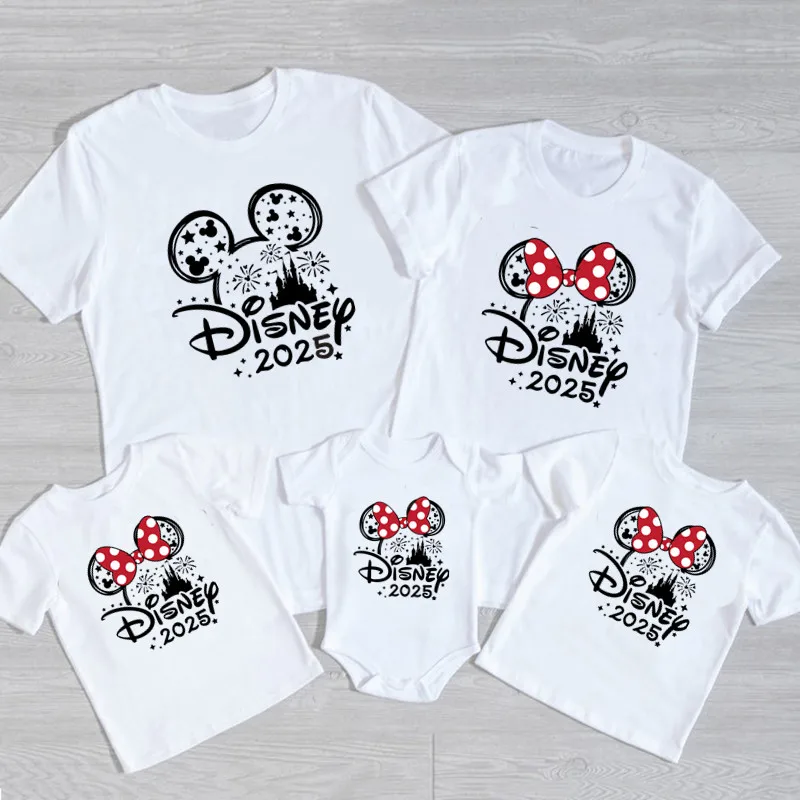 2025 Disney Trip Mickey Minnie Mouse Family Matching Shirts Cotton Dad Mom Bro Sis Kids T Shirt Baby Rompers Matching Clothes