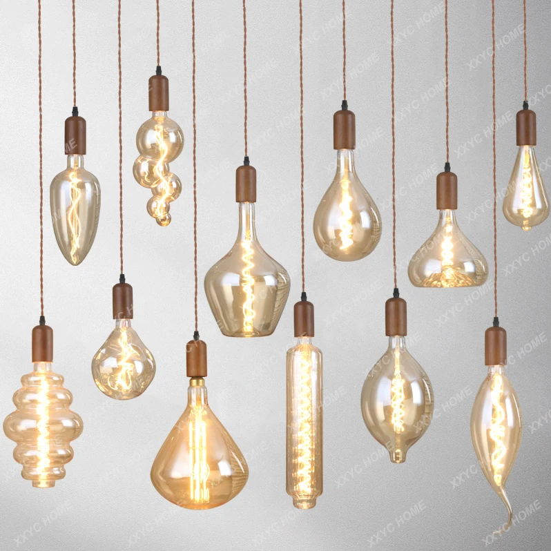 LED brown large bar light bulb light American tea room B & B Fu Art chandelier