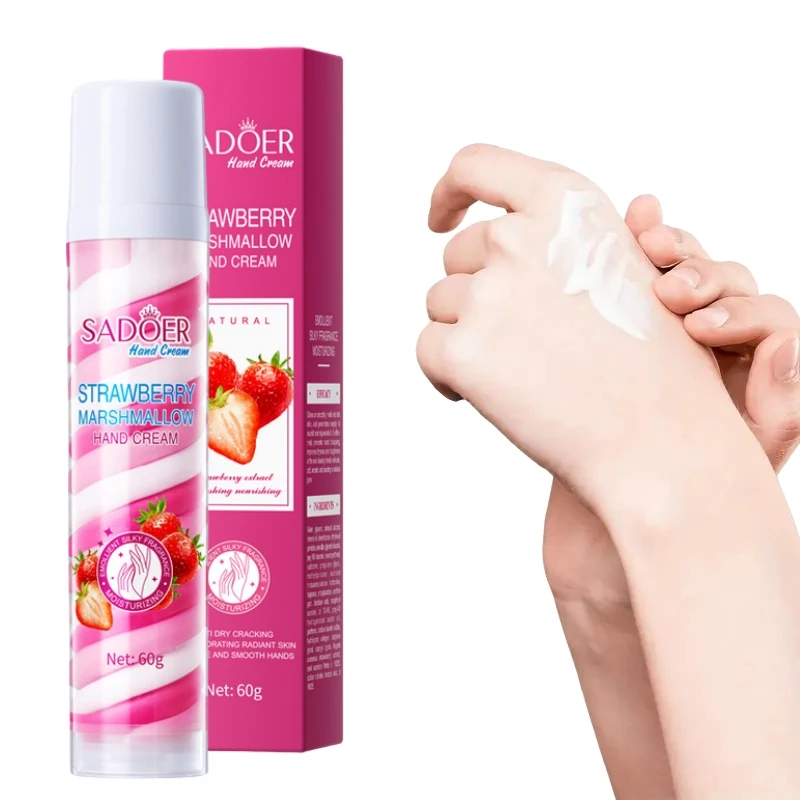 60g Erdbeer-Marshmallow Handcreme, Erdbeerextrakt, Befeuchtet Trockene Haut